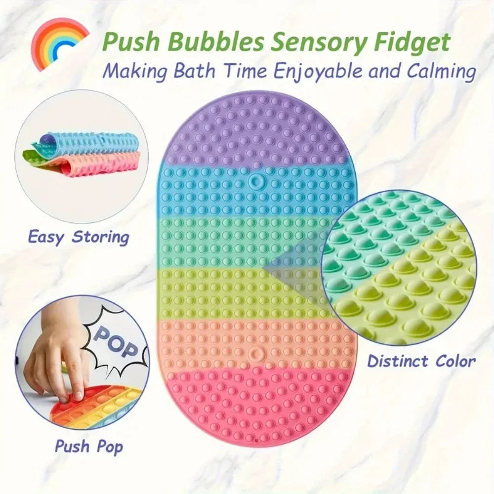 Silicone Non-slip Bath Mat Oval Dark Rainbow Soft Machine-washable Zpaxo