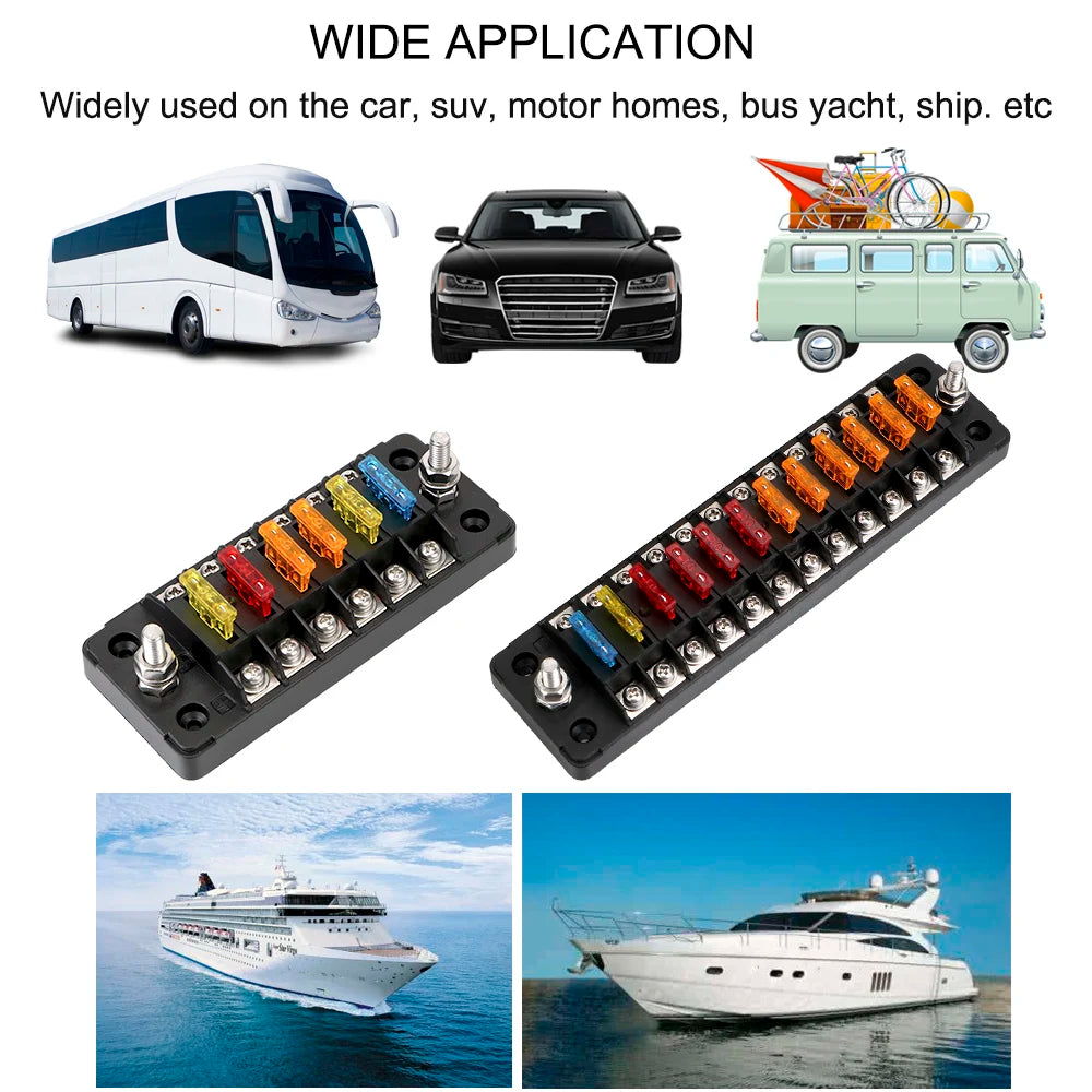 6 Ways 12 Blade Fuse Block Box Holder 32V 75A Auto Car Marine Trike