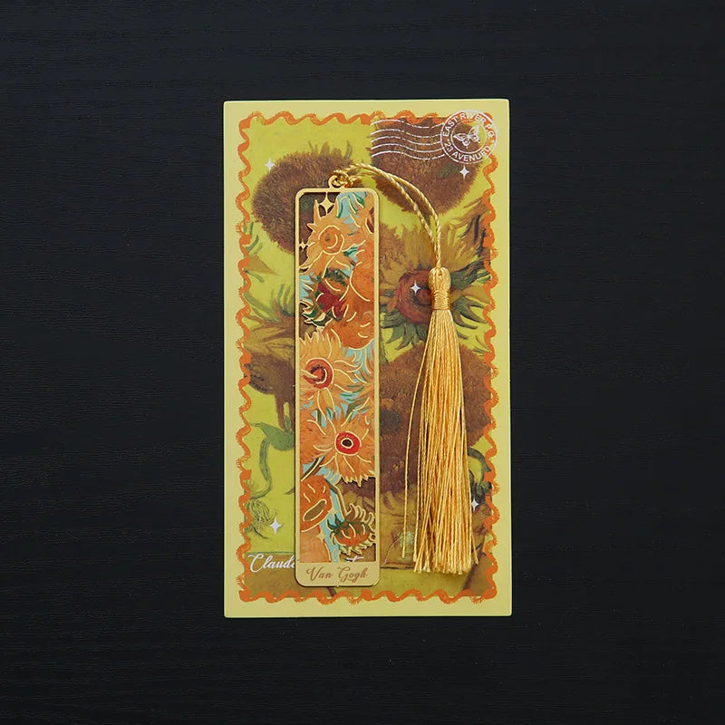 Vintage Oil Painting Metal Bookmarks Hollow Stamping Tassel Zpaxo D