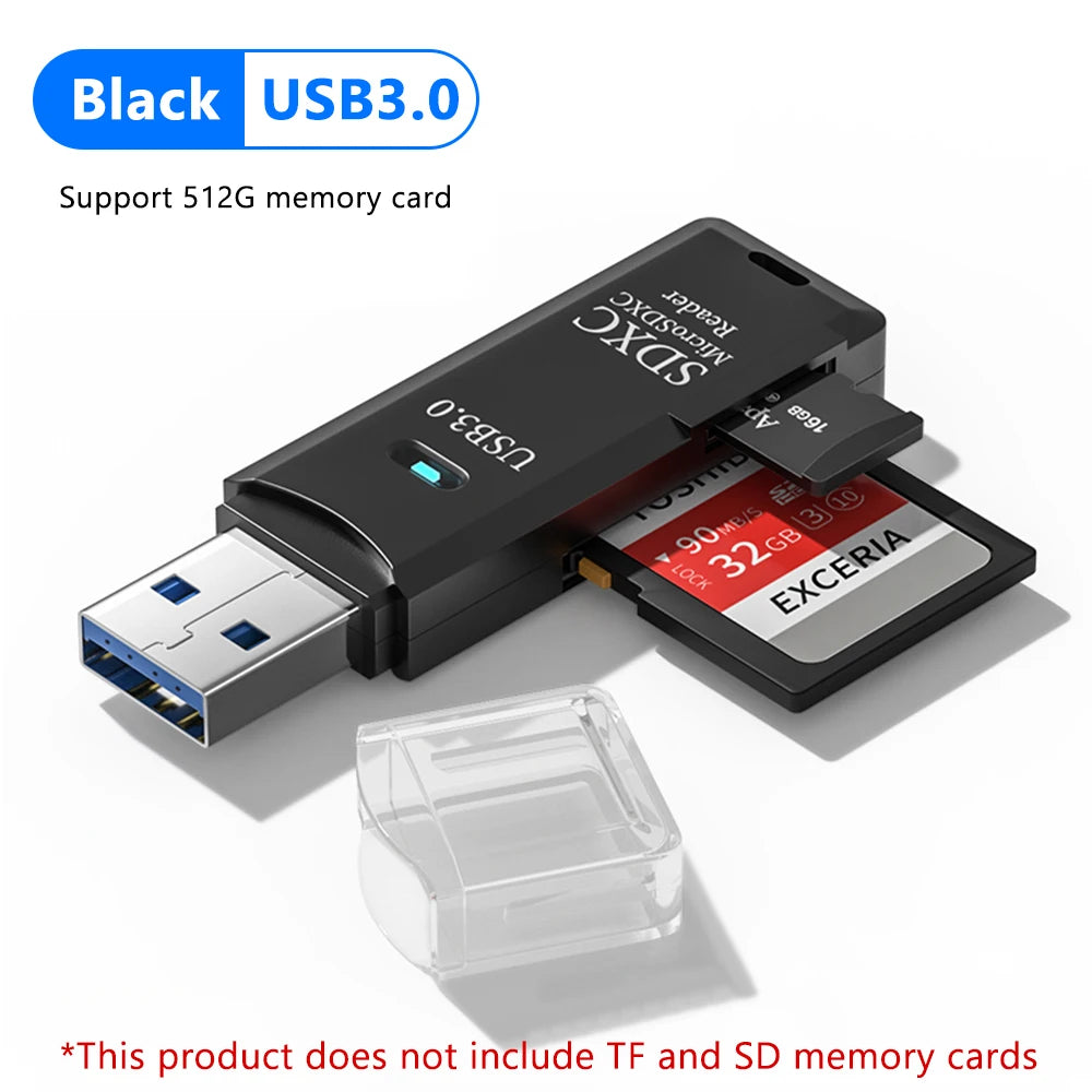 USB 3.0 Card Reader 2 In1 USB To SD Micro SD TF Memory Card Adapter For PC Laptop Accessories Flash Drive High Speed Card Reader Zpaxo USB 3.0 Black