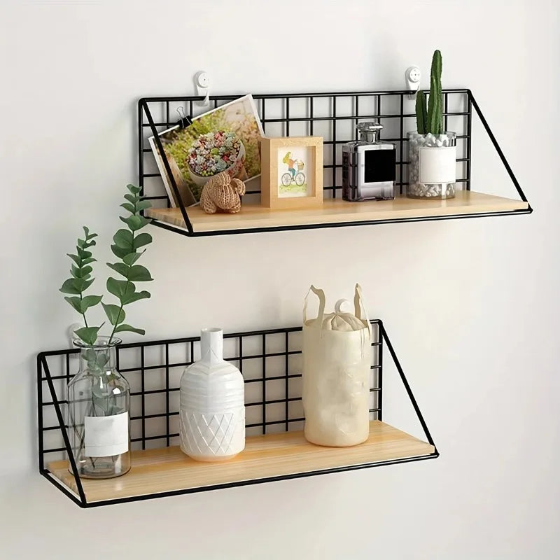 Wooden Wall-Mounted Storage Rack – Plant Stand & Key Holder