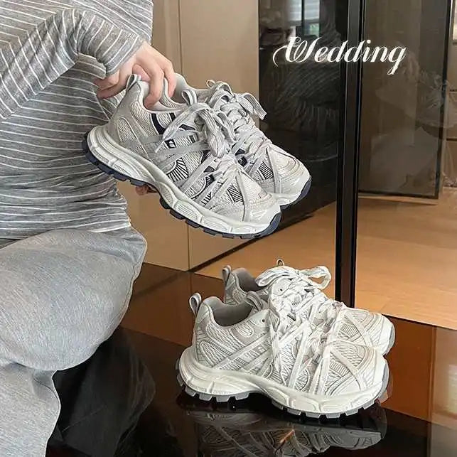 Grey Navy Chunky Hiking Sneakers Women Breathable Mesh Synthetic Zpaxo