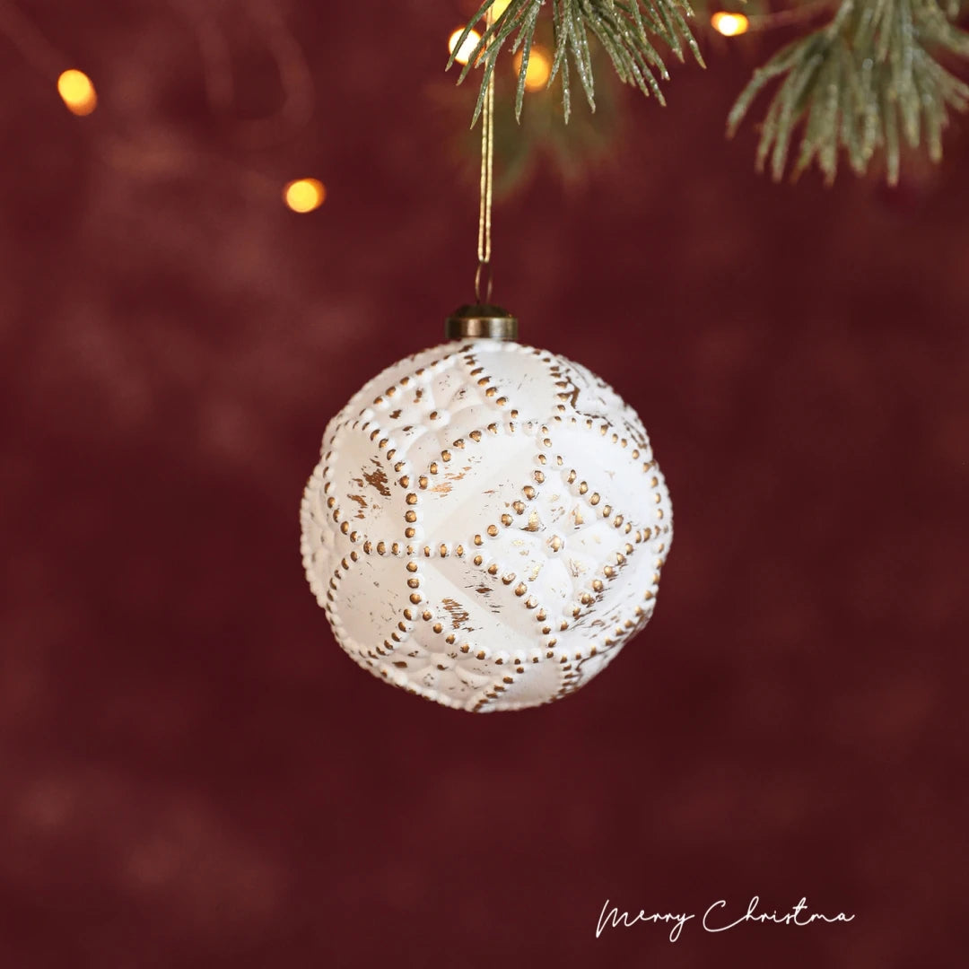 White Gold Matte Christmas Ball Ornament | Snowflake Pendant