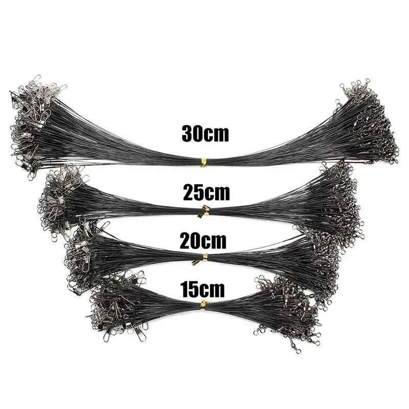 Steel Wire Fishing Leaders with Swivel – 20/100 Pack, 15–30cm