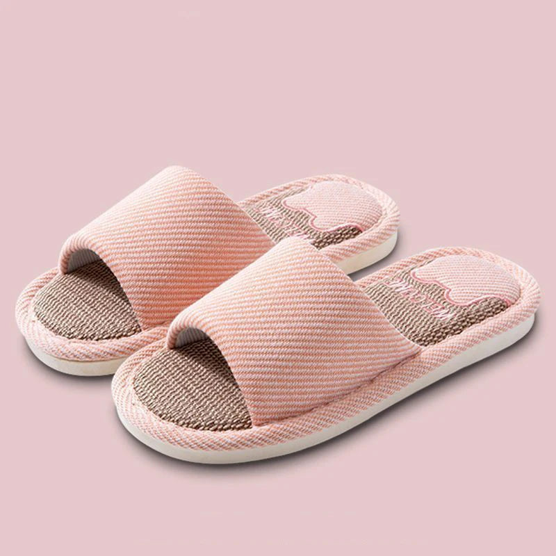 Women Linen Slippers Four Seasons Indoor Sandals Adults Cartoon Zpaxo pink 38-39