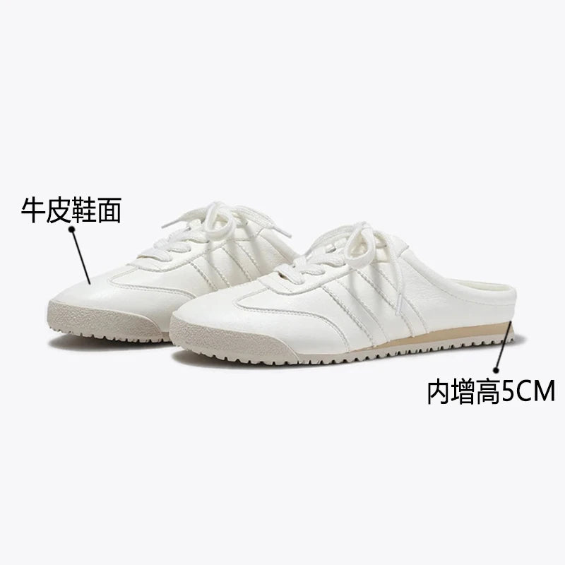 Inner Height 5cm Fashion Outerwear Toe Covered Half Slippers Tide 1 Step-on Small White Shoes Without Heel Sneaker Zpaxo 36 WHITE