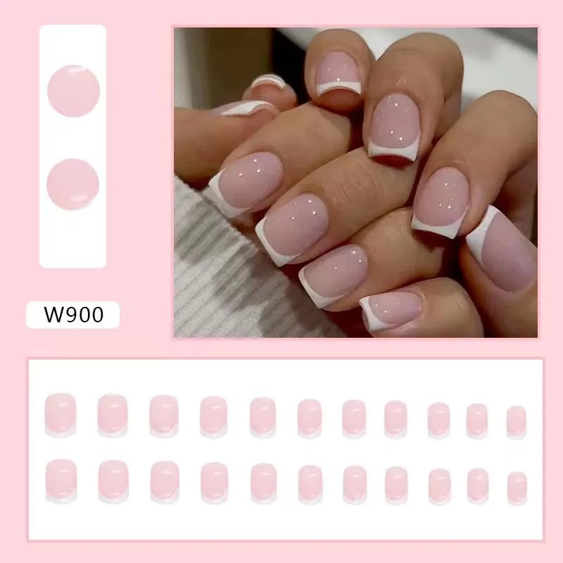 24-Pack French Square Press-On Nails – Short White Acrylic Set Press-On Nail Set Zpaxo