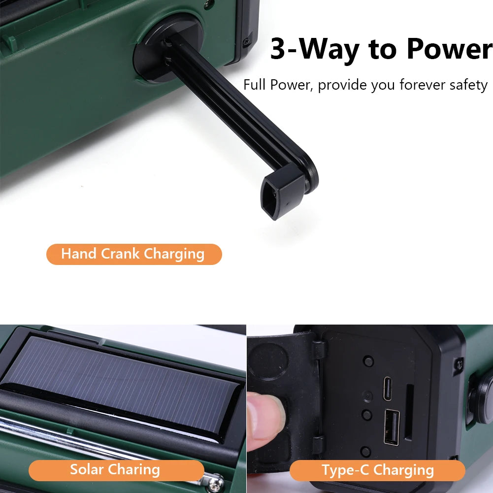 AM/FM/WB 10000mAh Weather Radio LED Emergency Power Bank Flashlight Portable Hand Crank Solar Radio SOS Alarm with Compass (US) Zpaxo