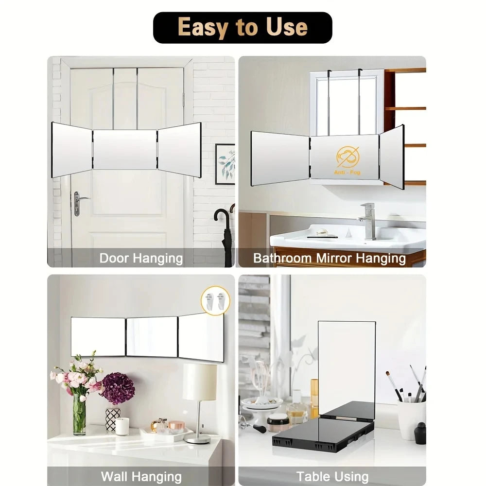 Folding Cosmetic Mirror Retractable Adjustable Hanging Triple HD