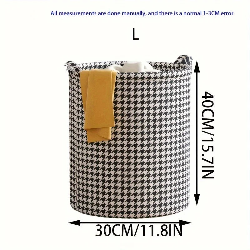 Foldable Houndstooth Laundry Hamper, Modern Fabric Storage Basket with Handle, Versatile for Bedroom, Bathroom, Living Room Zpaxo