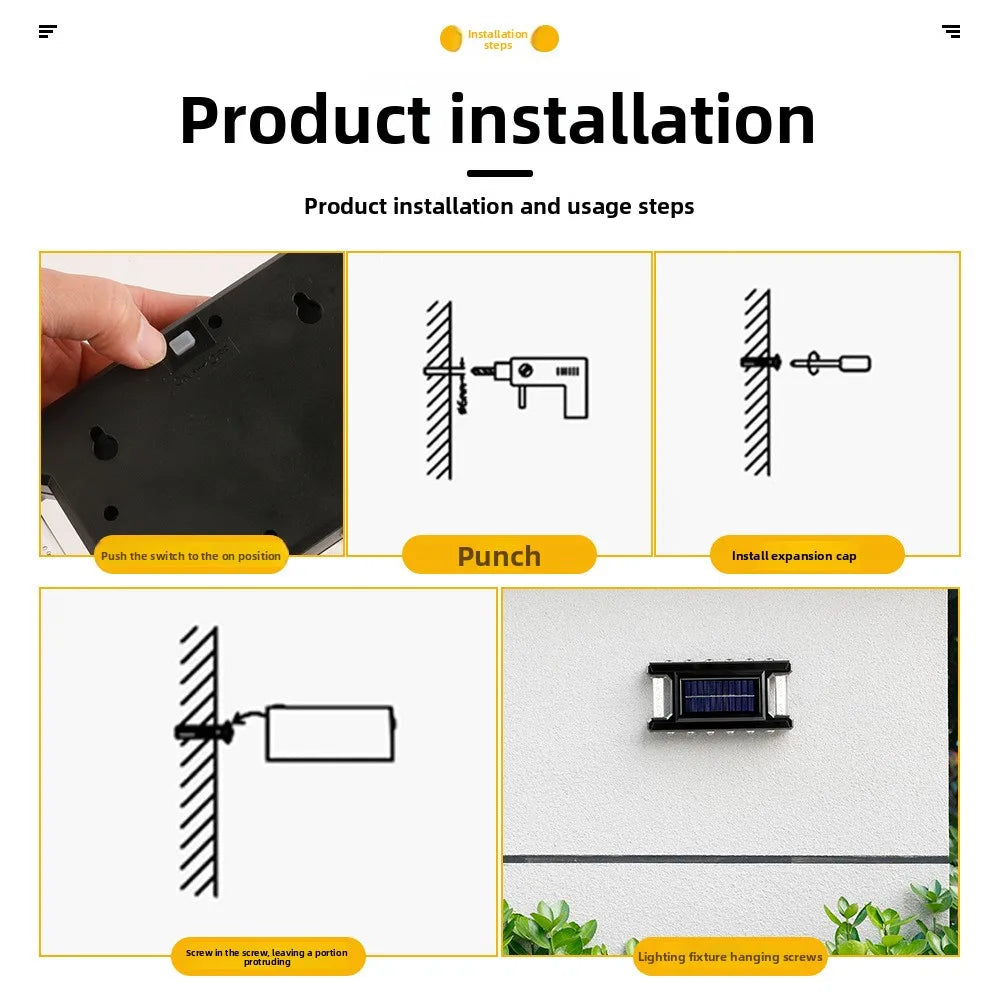 Outdoor Solar Wall Lamp Rainproof Design Garden Courtyard Light Fence
