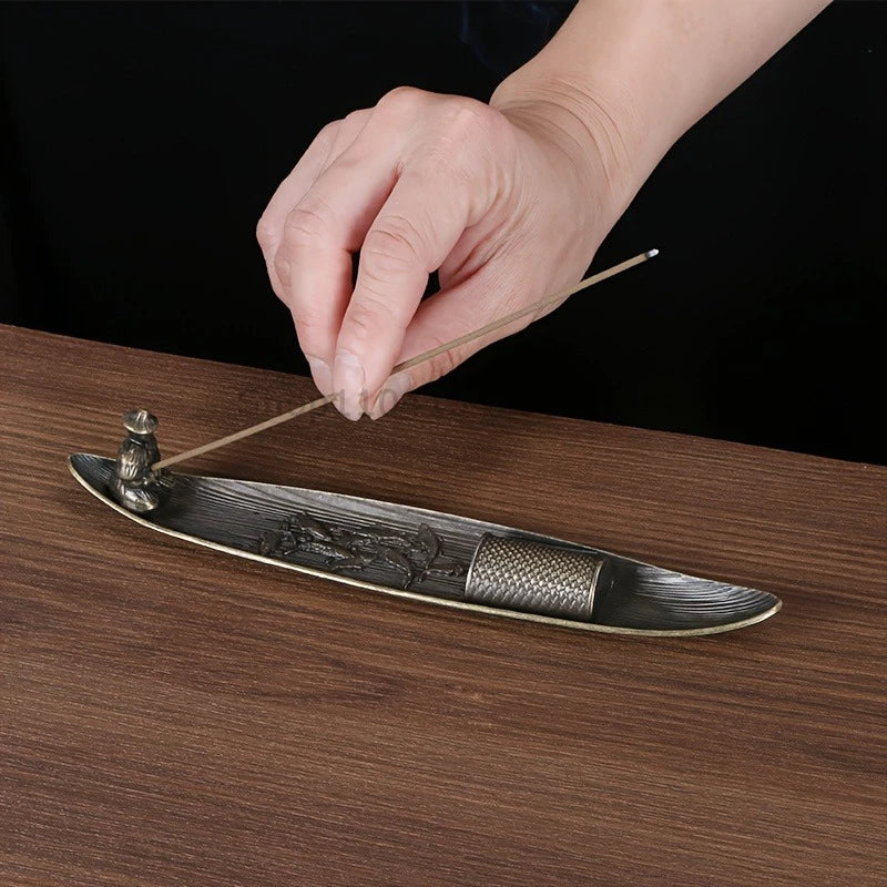 Creative Incense Holder Aromatherapy Ornament Incense Holder Boat Old Men Fishing Japanese Style Incense Stick Burner Home Decor Zpaxo