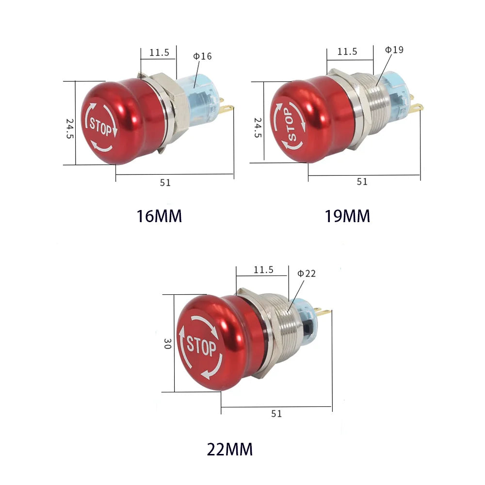Emergency Stop Buttons E-STOP Power Switch Controller 220v Electrical Outlets NO+NC 16/19/22mm Red Symbol 1NO1NC 2NO2NC Latching Zpaxo