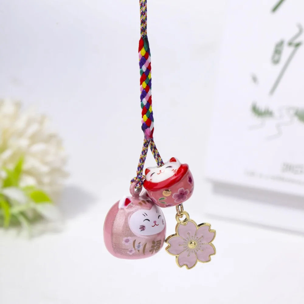 Unique Cute Maneki Neko Key Chain Cherry Blossom Fantastic Lucky Cat Pendant Ornament Bag Decoration Phone Strap Women Zpaxo Pink