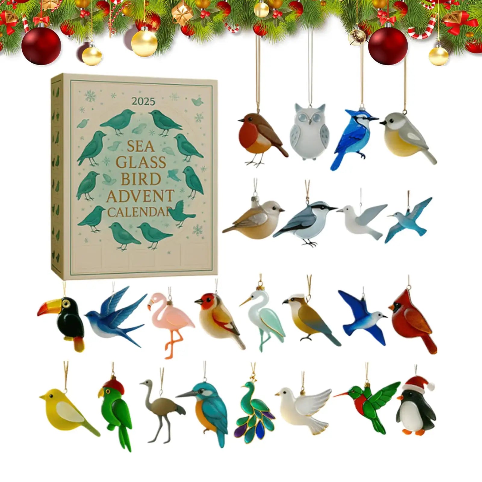 Bird Christmas Advent Calendar 2025 24 Days 2D Acrylic Pendants