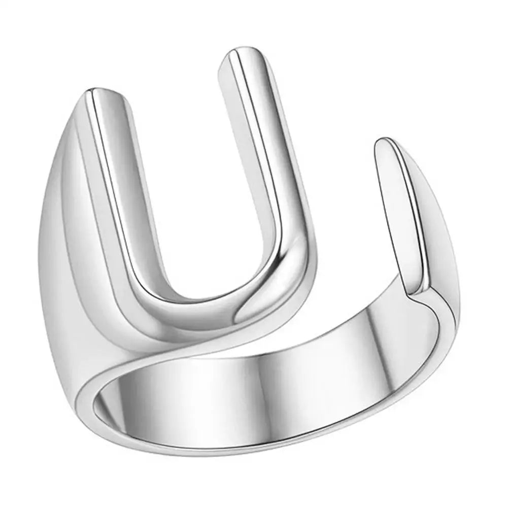 1PC High-end Fashion Hollow A-Z Letter Adjustable Opening Ring Alphabet Party Rings Jewelry Gift For Women Кольца JR21003 Zpaxo U