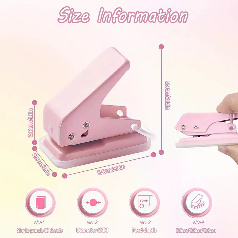 Mini Hole Punch 1 Hole Cute Paper Punch Portable Round Hole Puncher Paper Cutter Kawaii Office School Supplies Stationery Items Zpaxo