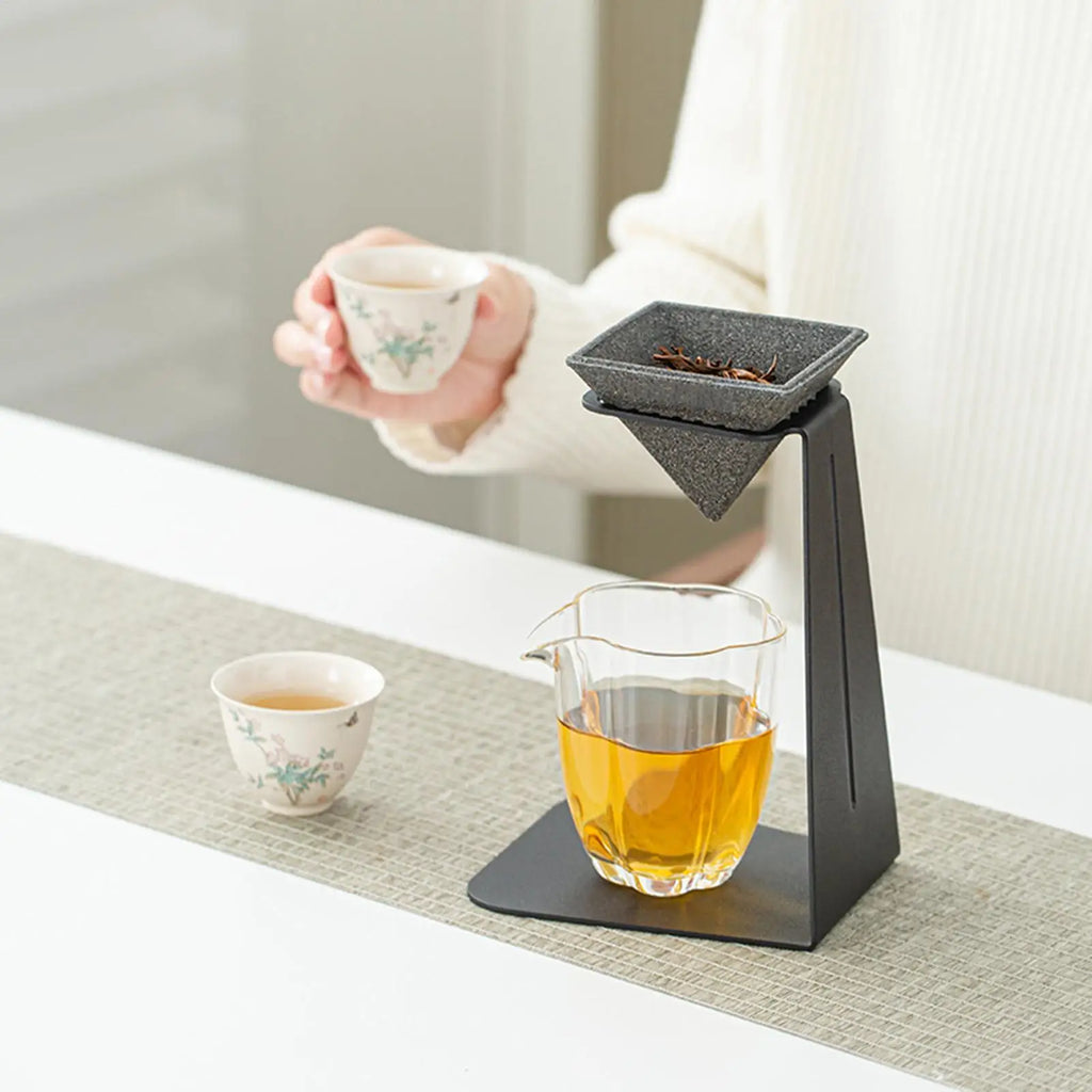 Ceramic Coffee Filter Pyramid Shape Reusable Non Porous Tea Straining Filter with Stand for Cups Sake Home Office Kitchen Cafe Zpaxo