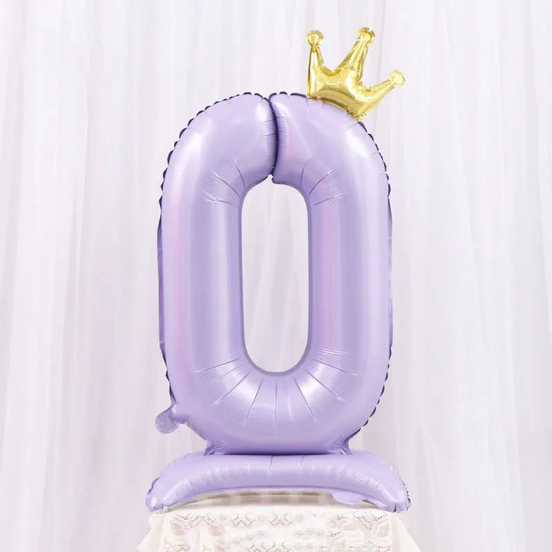 Light Purple Standing Foil Number Balloon Crown Digital Balloons Girl
