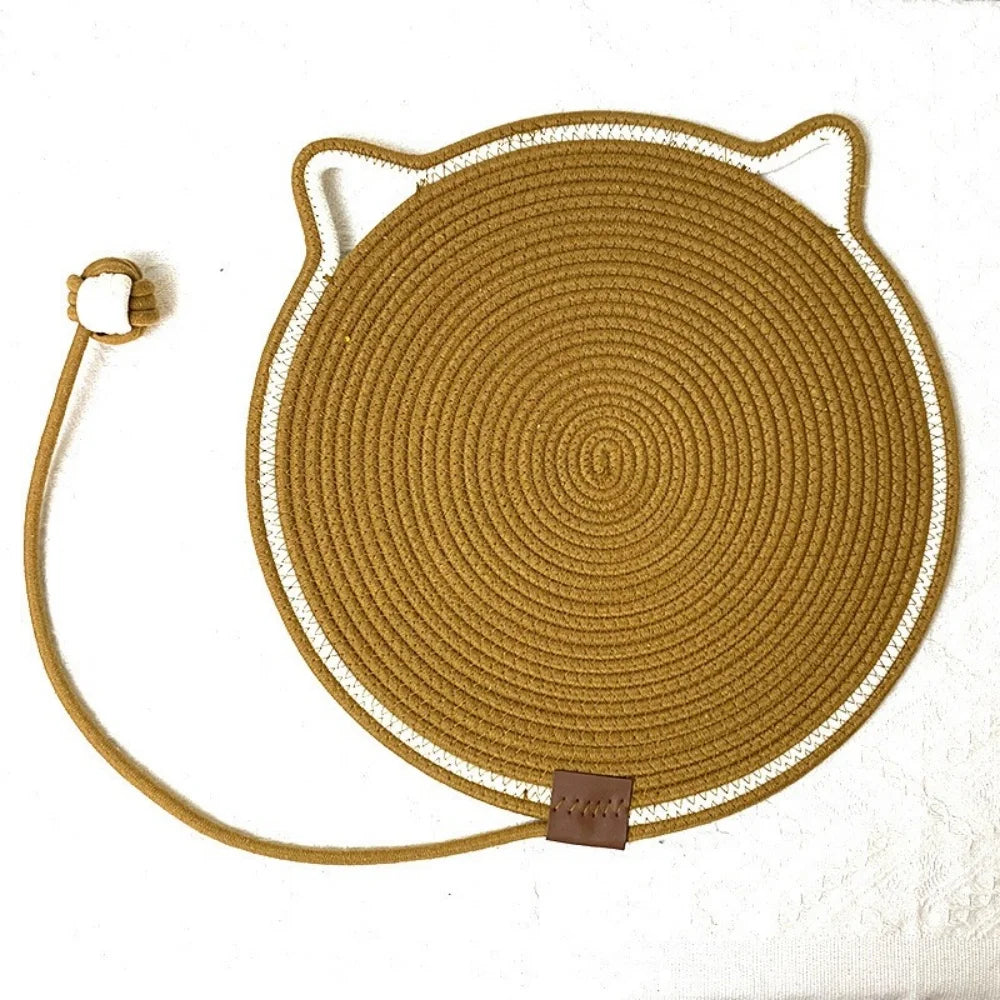 Cat Scratching Pad Natural Cotton Rope Ear-shaped Hanging Hooks Toy Zpaxo brown 50cm
