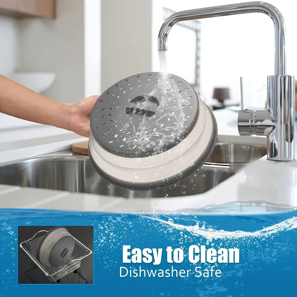 Microwave Splash Guard Expandable Cover Foldable Drain Basket Fridge