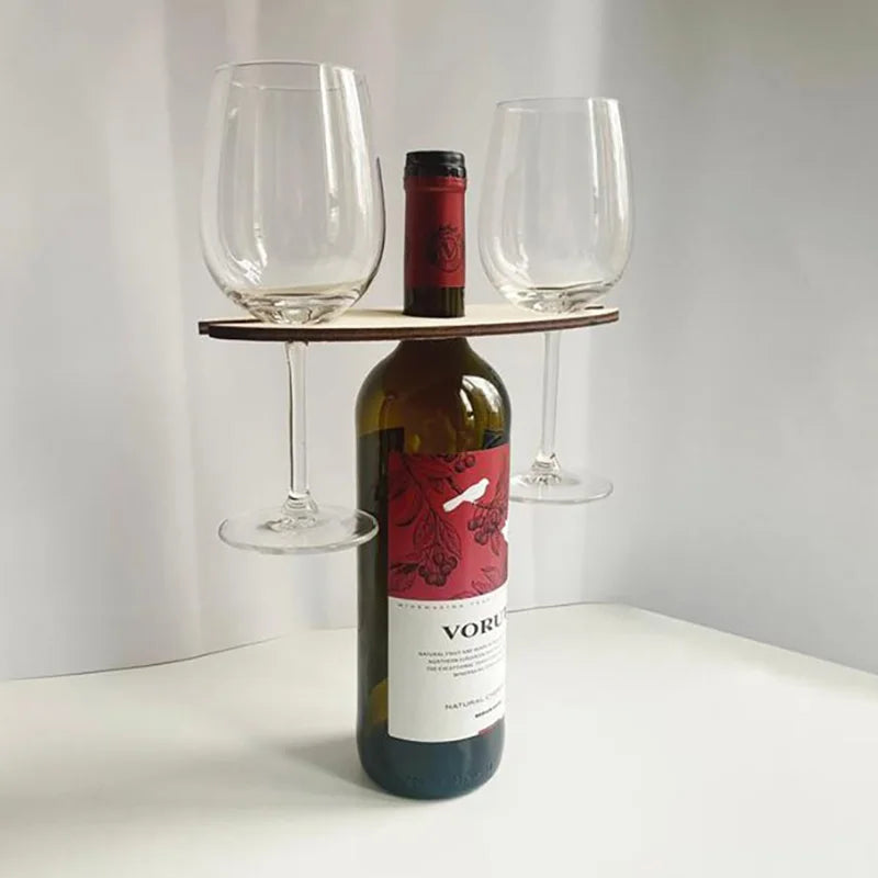 Portable Wooden Wine Bottle and Glass Holder Holiday Wine Holder Personalized Wine Glasses Holder Party Supplies Zpaxo