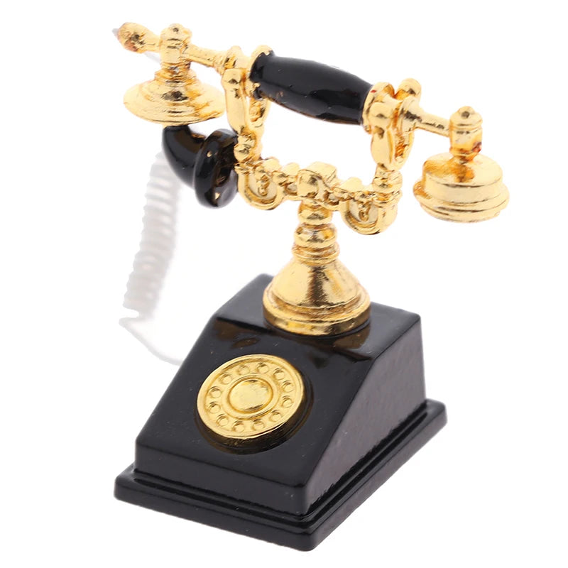 ▶1Pc 1:12 Dollhouse Miniature Phone Model Retro Rotary Telephone for Doll House Decor Zpaxo Black