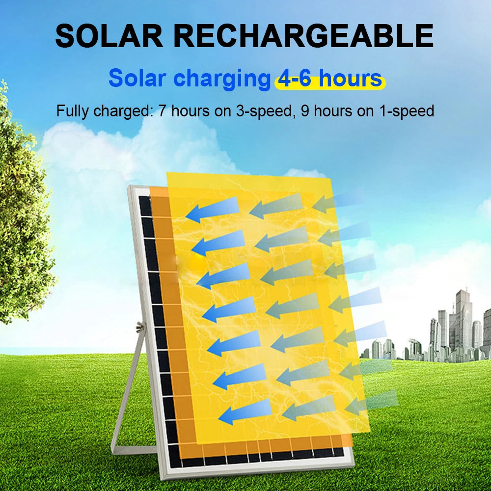 Solar Powered Floor Fan10 12H Runtime3 Speed Adjustable Portable Fan