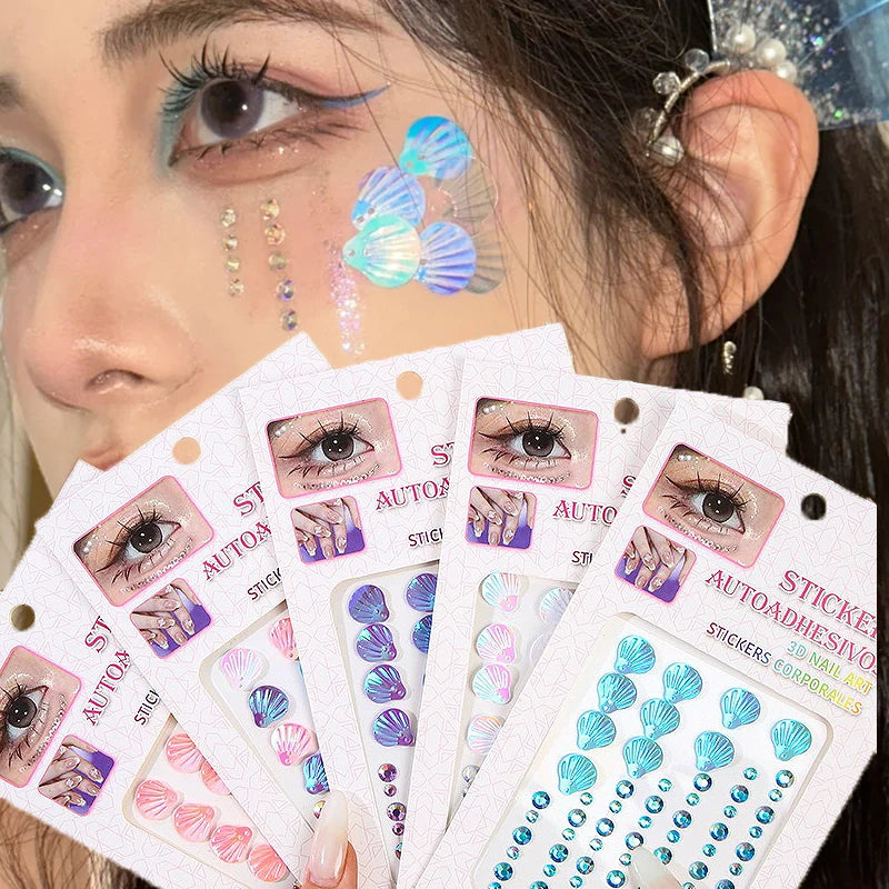 3D Dream Shell Crystal Diamond Patch Face Gems Mermaid Temporary