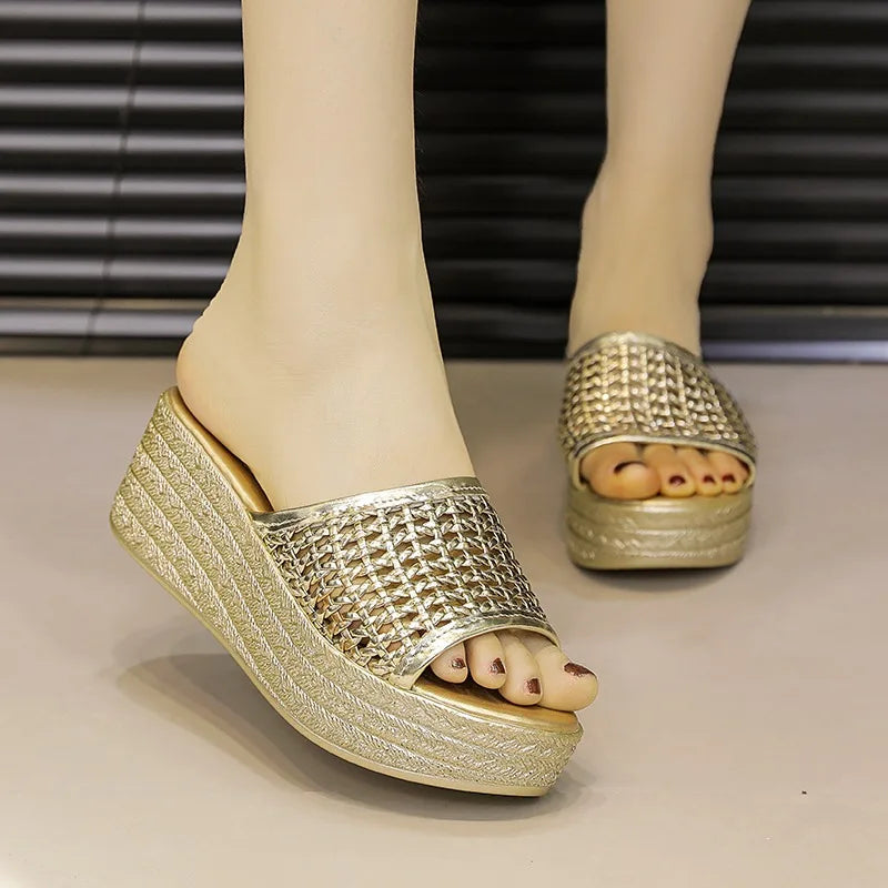 Hollow Out Breathable Women's Slippers Fish Mouth Wedge Anti Slip Zpaxo