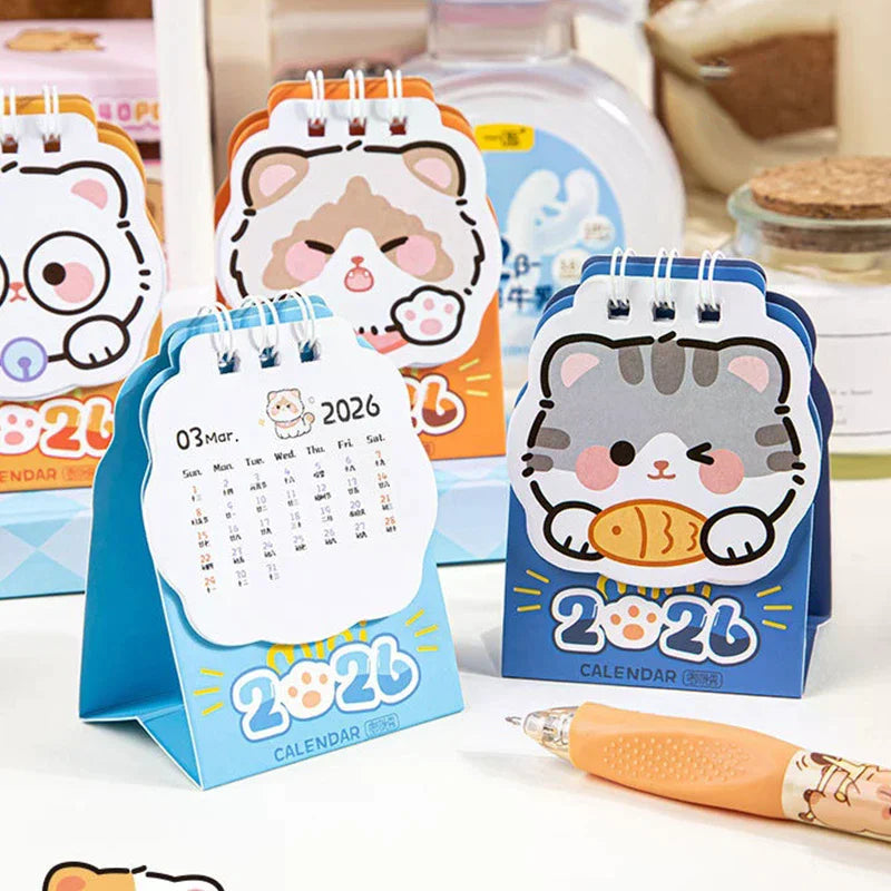 4PCS Mini 2026 Calendar Portable Cute Cat Office School Supplies Calendar Desk Calendar Monthly Planner Desk Decor Record Gifts Zpaxo