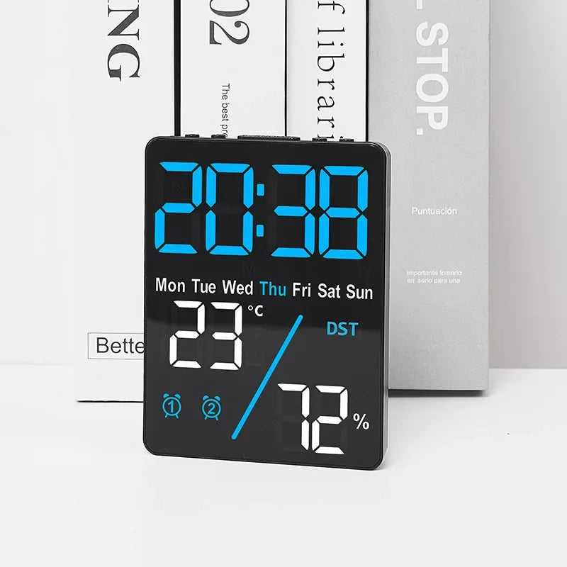 Digital Alarm Clock Desktop 3-Level Brightness Dimmable Led Electronic Wall Clock Temperature and Humidity Display Table Clock Zpaxo