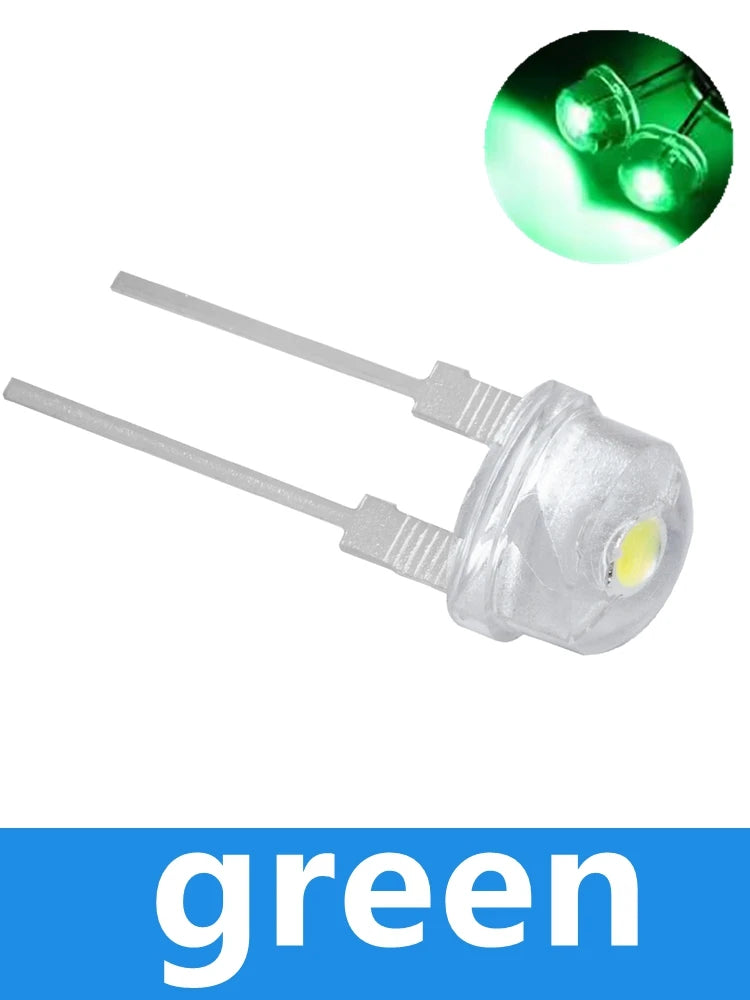 100Pcs 8mm F8 Straw Hat LED Diode, 0.5W 3.0-3.2V Super Bright White Wide-Angle Clear LED Zpaxo Green