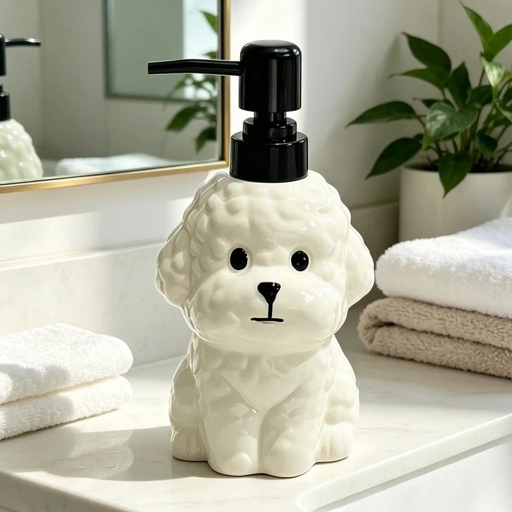 Soap Dispenser Dog Shape Ceramic Refillable Liquid Lotion Container