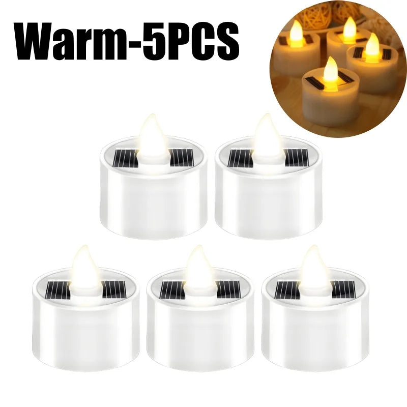High-quality Reusable Flameless Flickering LED Solar Tealight Candles Zpaxo Warm-5PCS