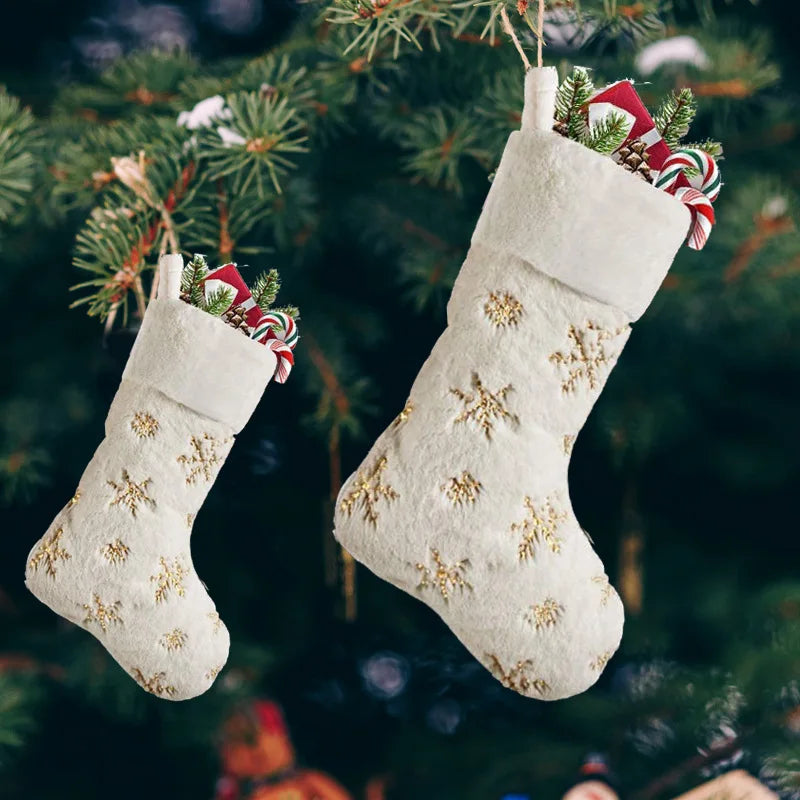 Christmas Stocking Decoration Gold Silver Sequins Long Plush Bag