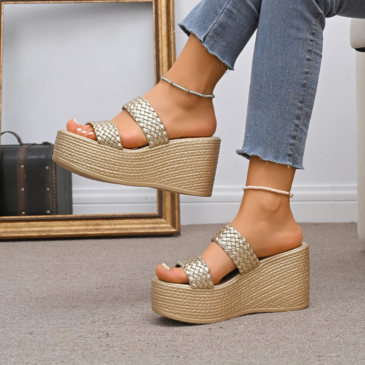 Women Sandals Comfortable Gold Wedges Shoes Women2026 Summer Outdoor Zpaxo