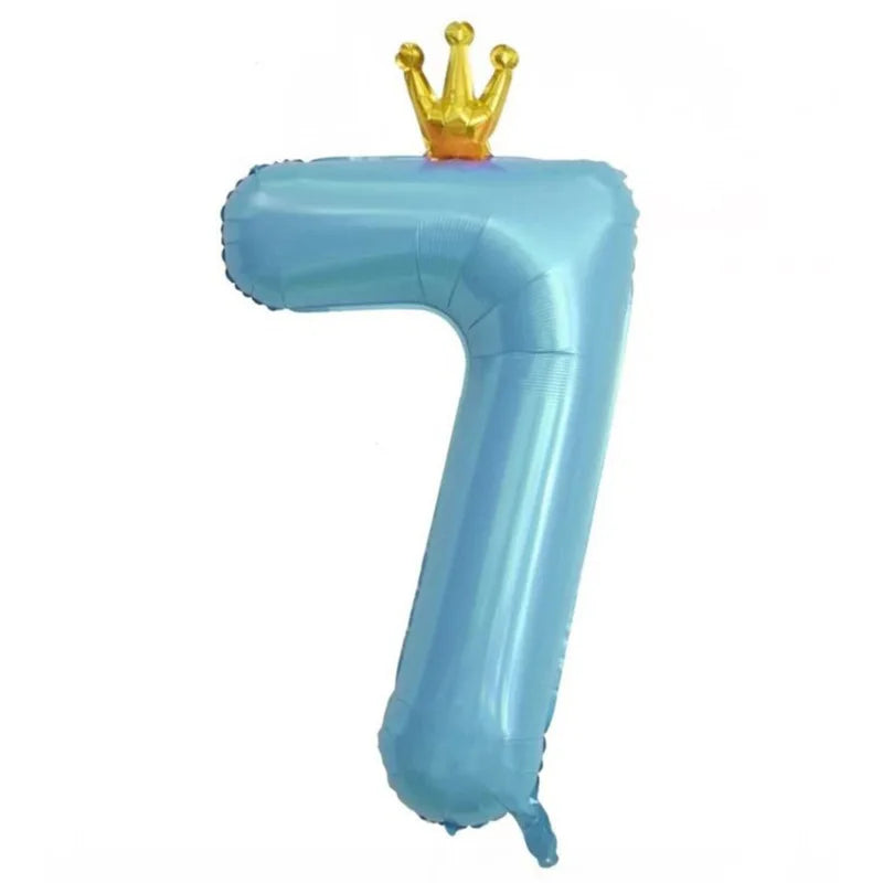 Pastel Baby Blue Pink Foil Number Balloon Crown 1 2 3 4 5 6 7 8 9 Zpaxo blue7 40inch
