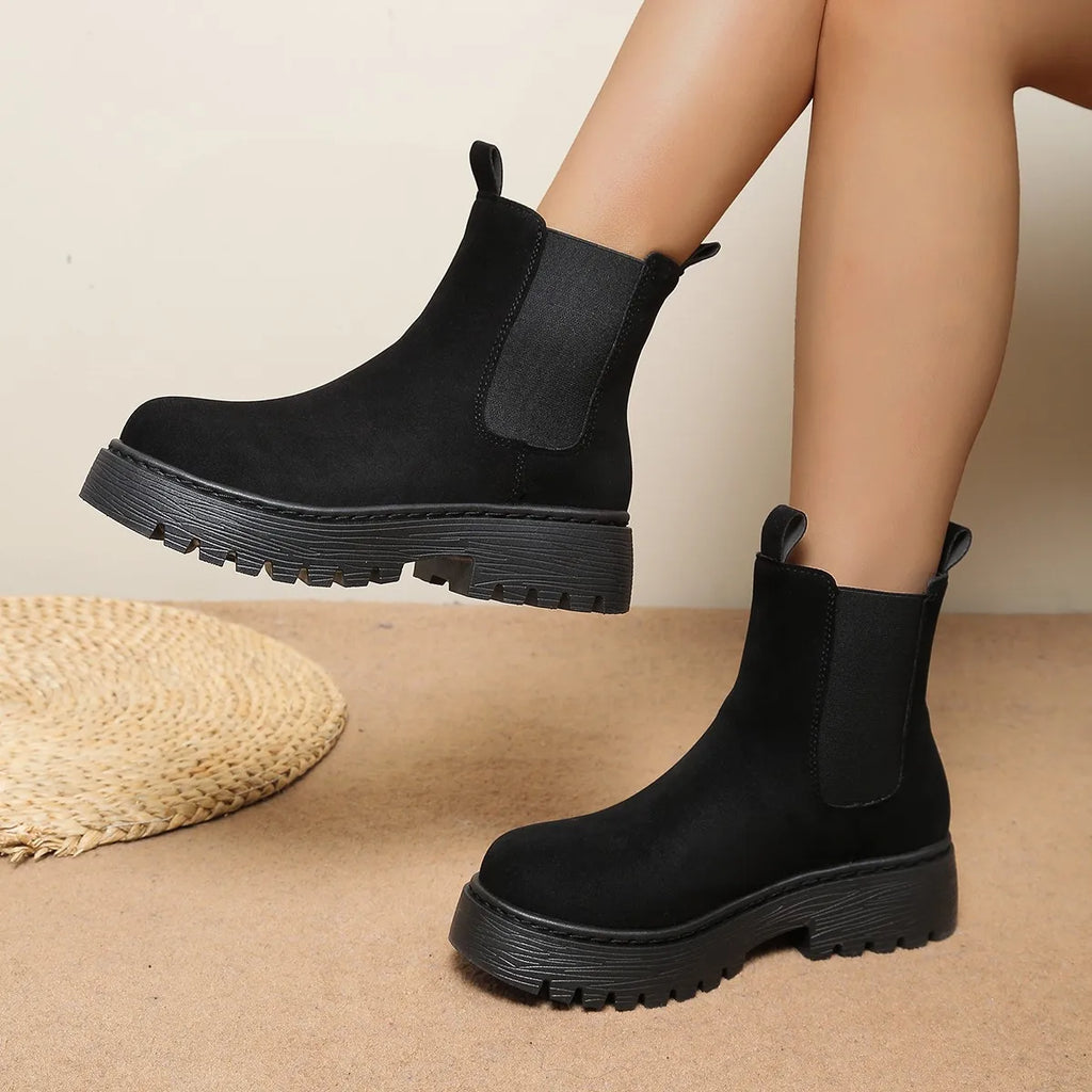 Women Ankle Boots Round Toe Comfortable Women Short Boots Large Size Square Heel Shoes Leisure Daily Concise Shoes for Women Zpaxo