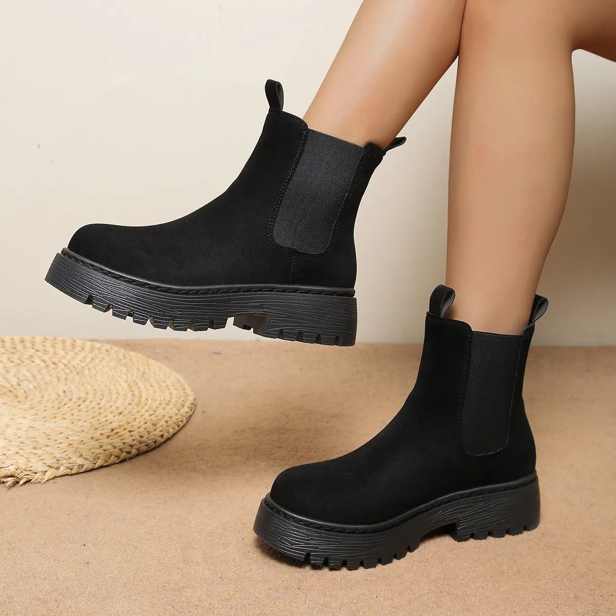 Women Ankle Boots Round Toe Comfortable Women Short Boots Large Size Square Heel Shoes Leisure Daily Concise Shoes for Women Zpaxo
