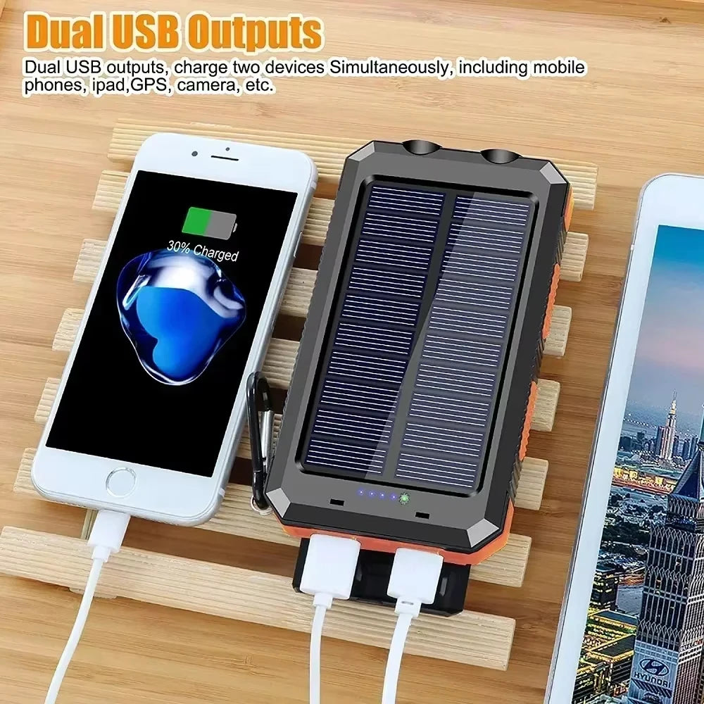 Waterproof Outdoor Solar Power Bank 30000mAh Dual USB Travel Outdoor Portable Mobile Phone Charger Solar Power Bank For Camping Zpaxo