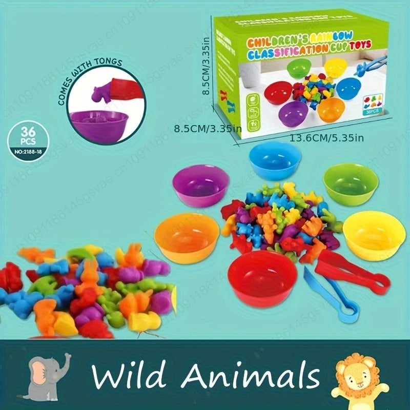 56/36pcs Rainbow Sorting Game Animal Puzzle Toy Dinosaur Traffic Color Matching Game Education Sensory Toys For Kids Preschool Zpaxo animal