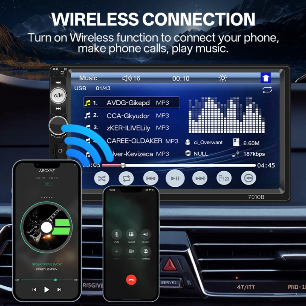 Hippicron 7-inch Car MP5 Radio 1 DIN Multimedia Player Bluetooth