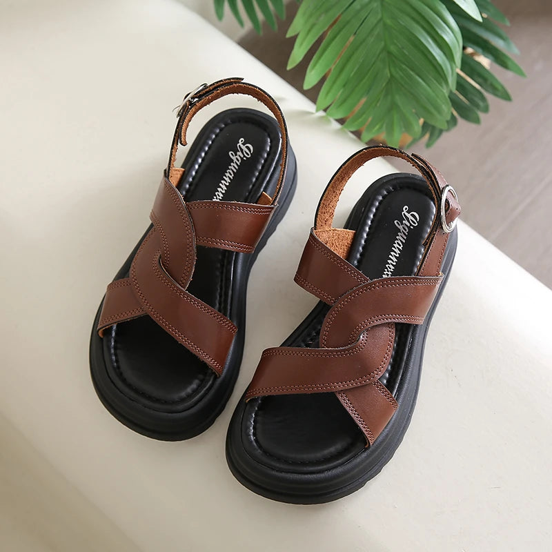 Women's Fashion Sandals New Outer Hollow Breathable Baotou Buckle Roman Shoes Anti-slip 2025 High-heeled Thick-soled Women Shoes Zpaxo