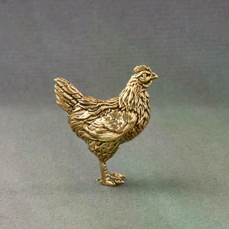 1 Miniatures Copper Rooster Hen Ornaments Solid Brass Small Statue Zpaxo