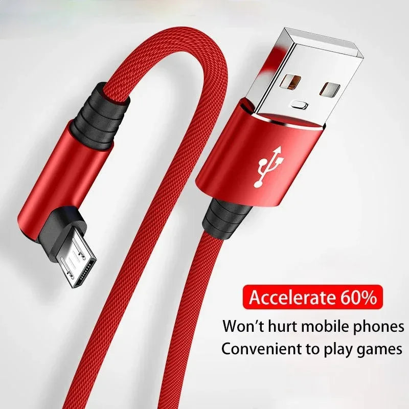 90° Elbow Micro USB Cable 3A Fast Charging – 1 or 3 Pack