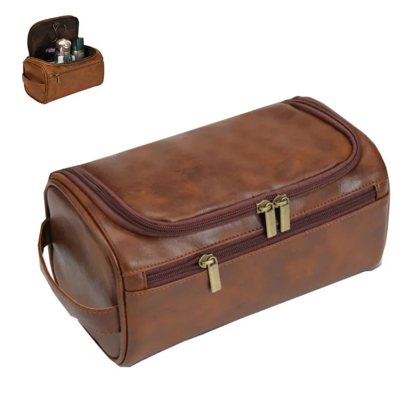 Men's Vintage Hanging Toiletry Bag – Large PU Travel Organizer Hanging Toiletry Bag Zpaxo