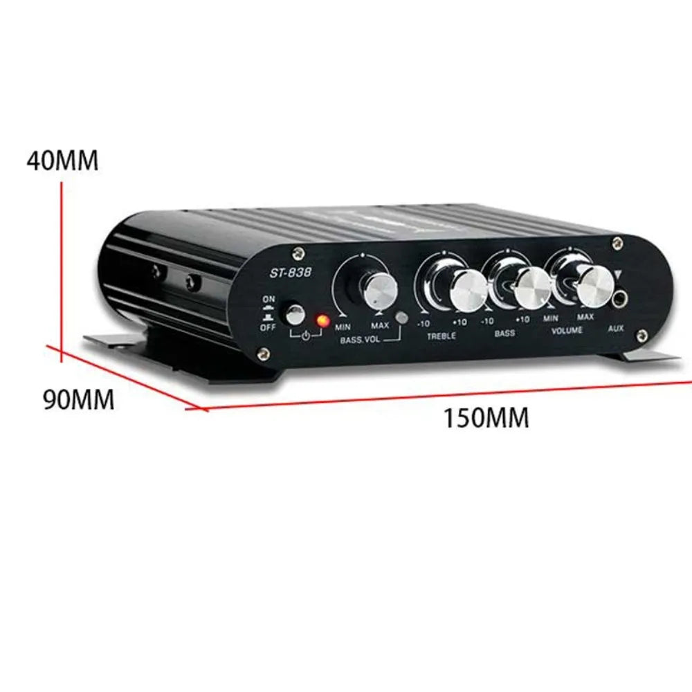2.1 Channel ST-838 Amplifier Super Bass Subwooferoof HIFI Amplifier 12V HiFi Power Amplifier for Speaker/Phone/Computer/DVD Zpaxo