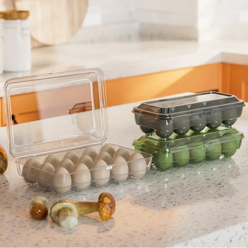 Egg Storage Box with Lid – 10 or 15 Grid Fridge Organiser