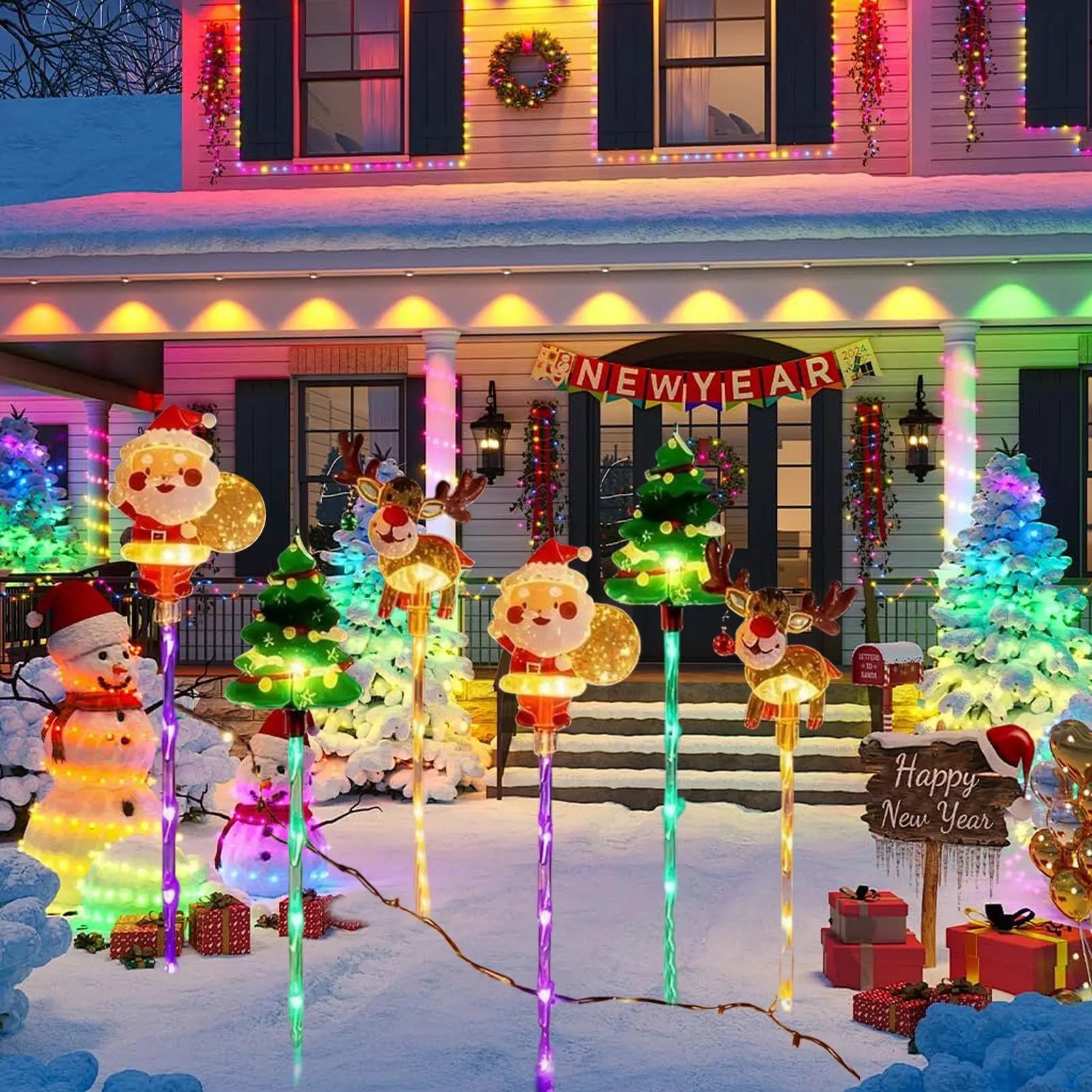 Solar Christmas Lights Reindeer Yard Stake Outdoor Waterproof LED
